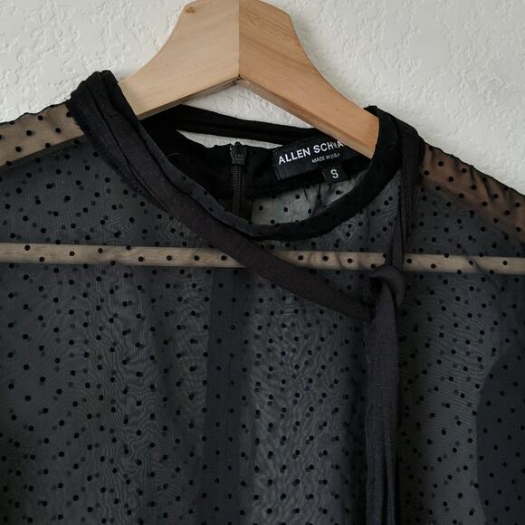 Allen Schwartz Swiss Dot Ruffled Black Blouse S - Picture 4 of 6